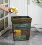 Rustic Small Wood Trash Can with Metal Handles