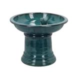 Petrol Blue Small Ceramic Birdbath on Pedestal