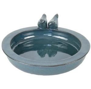 Petrol Blue Round Ceramic Bird Bath
