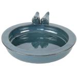 Petrol Blue Round Ceramic Bird Bath
