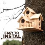 Large Hanging Wooden Bird House with Feeding Station