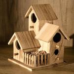Large Hanging Wooden Bird House with Feeding Station
