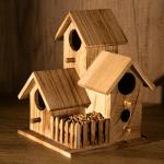 Large Hanging Wooden Bird House with Feeding Station