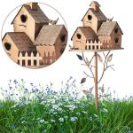 Metal Birdhouse Stake for Garden Decor