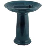 Blue Ceramic Bird Bath on Pedestal, 18" high