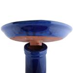 Blue Ceramic Bird Bath on Pedestal, 18" high