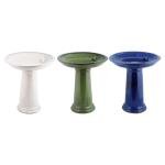 Blue Ceramic Bird Bath on Pedestal, 18" high