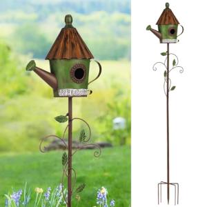 Metal Birdhouse with Pole for Garden Birdwatching