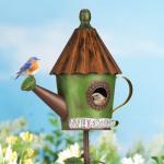 Metal Birdhouse with Pole for Garden Birdwatching