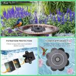 Solar Fountain for Bird Bath with 8 Nozzles