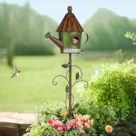 Metal Birdhouse with Pole for Garden Birdwatching