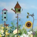 Metal Birdhouse with Pole for Garden Birdwatching
