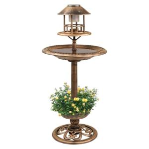 Solar-Powered Bronze Bird Bath for Gardens