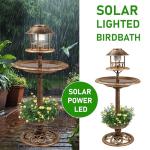 Solar-Powered Bronze Bird Bath for Gardens