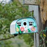 Colourful Metal Caravan Bird House with Solar Lights