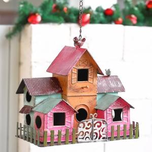 Colorful 5-Compartment Metal Bird House for Outdoors