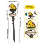 Yellow Wooden Birdhouse with Pole for Outdoor Use