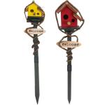 Yellow Wooden Birdhouse with Pole for Outdoor Use