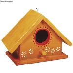 Decorative Birdhouse with Removable Roof, Natural Wood