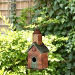 Hanging Distressed Metal Church Birdhouse for Outdoors