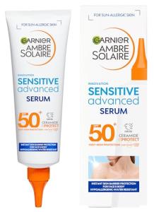 Garnier Ambre Solaire SPF 50+ Sun Protection Serum Face & Body, Non-Sticky, Non-Greasy Fluid Texture, No White Cast, Sensitive Advanced, 125 ml