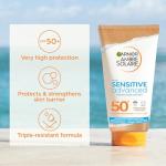 Garnier Ambre Solaire Sun Cream Face SPF 50+ Sensitive Advanced Sunscreen Body, High Protect, Water Resistant, Non-Greasy, Hypoallergenic, Fragrance-Free, UVA UVB Protect with Ceramide, 175ml