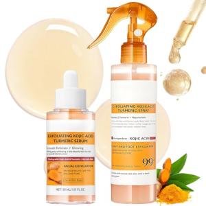 2Pcs Peel Shot Glow Turmeric Serum + Body Exfoliator Solution, Soft Exfoliating Body & Face Peel for Smooth, Glowing Skin, Improve Uneven Skin Tone and Exfoliate