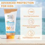 Garnier Ambre Solaire Kids Sun Cream SPF 50+ Sensitive Advanced 175ml, For Face & Body, High UVA UVB Protection, Non-Sticky, Water-Resistant, Sand & Sweat, Hypoallergenic, Fragrance-Free Lotion