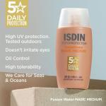 ISDIN Fusion Water MAGIC Color Medium SPF 50 - Tinted Facial Sunscreen - Natural Coverage & Evens Skin Tone - Oil-Free, Does Not Sting Eyes, 50ml