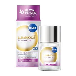 NIVEA Luminous 630 Instant Skin Glow Daily Liquid Exfoliant 100ml, Peeling Face Exfoliator with 4% AHA & 1% PHA, Face Exfoliating Hyperpigmentation Treatment, No Rinse Needed