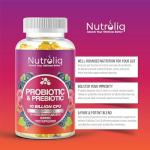 Nutroliq Prebiotic & Probiotic Sugar-Free Gummies - Gut Health Supplements for Women, Men, Kids to Support Digestive System, Immune System Booster - 10 Billion CFU Per Serving, Vegan - 60 Gummies