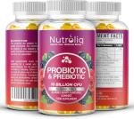 Nutroliq Prebiotic & Probiotic Sugar-Free Gummies - Gut Health Supplements for Women, Men, Kids to Support Digestive System, Immune System Booster - 10 Billion CFU Per Serving, Vegan - 60 Gummies