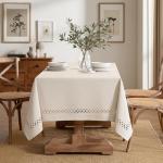 Beige Waterproof Linen Tablecloth for Outdoor Dining