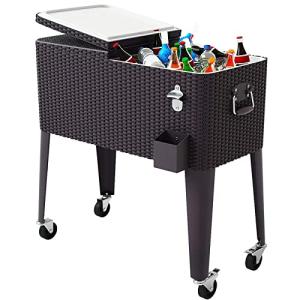 Giantex 80 Quart Rattan Rolling Cooler Cart