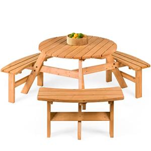 6-Person Circular Wooden Picnic Table for Outdoors