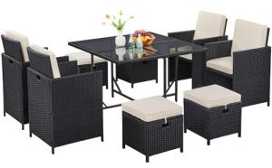 9-Piece Outdoor Patio Dining Set with Cushions