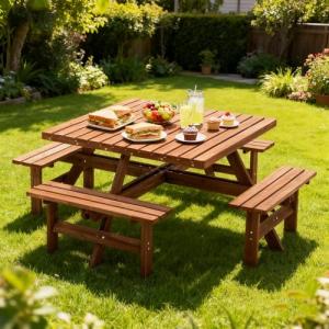 Wood Picnic Table Set for 4-8 People