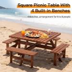 Wood Picnic Table Set for 4-8 People