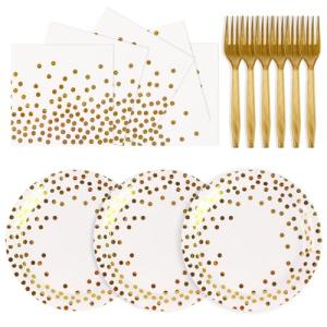 75PC Gold Dot Disposable Party Plates & Napkins