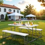 VINGLI Portable Folding Picnic Table and Bench Set