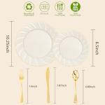 125PCS Ivory Scalloped Plastic Plates & Gold Silverware