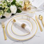 Elegant Gold Disposable Plates and Cutlery Set