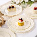 125PCS Ivory Scalloped Plastic Plates & Gold Silverware