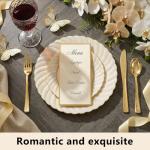 125PCS Ivory Scalloped Plastic Plates & Gold Silverware