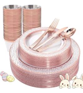 Rose Gold Disposable Plates and Silverware Set