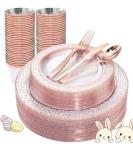 Rose Gold Disposable Plates and Silverware Set