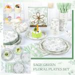 Sage Green Floral Party Supplies for 25 Guests