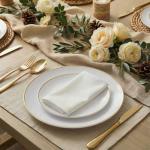 150PCS White and Gold Party Plates and Silverware