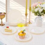 125PCS Ivory Scalloped Plastic Plates & Gold Silverware