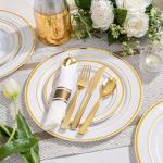 Elegant Gold Disposable Plates and Cutlery Set